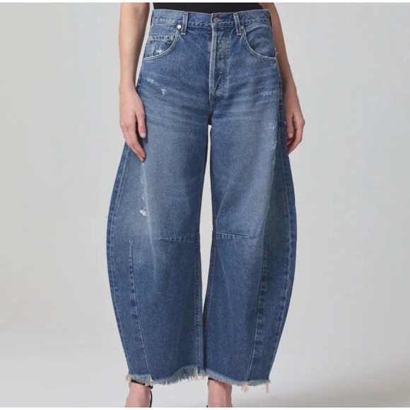 Citizens Of Humanity Denim - Citizens of Humanity Medium Wash Distressed Barrel Wide Leg Horseshoe Jeans 29
